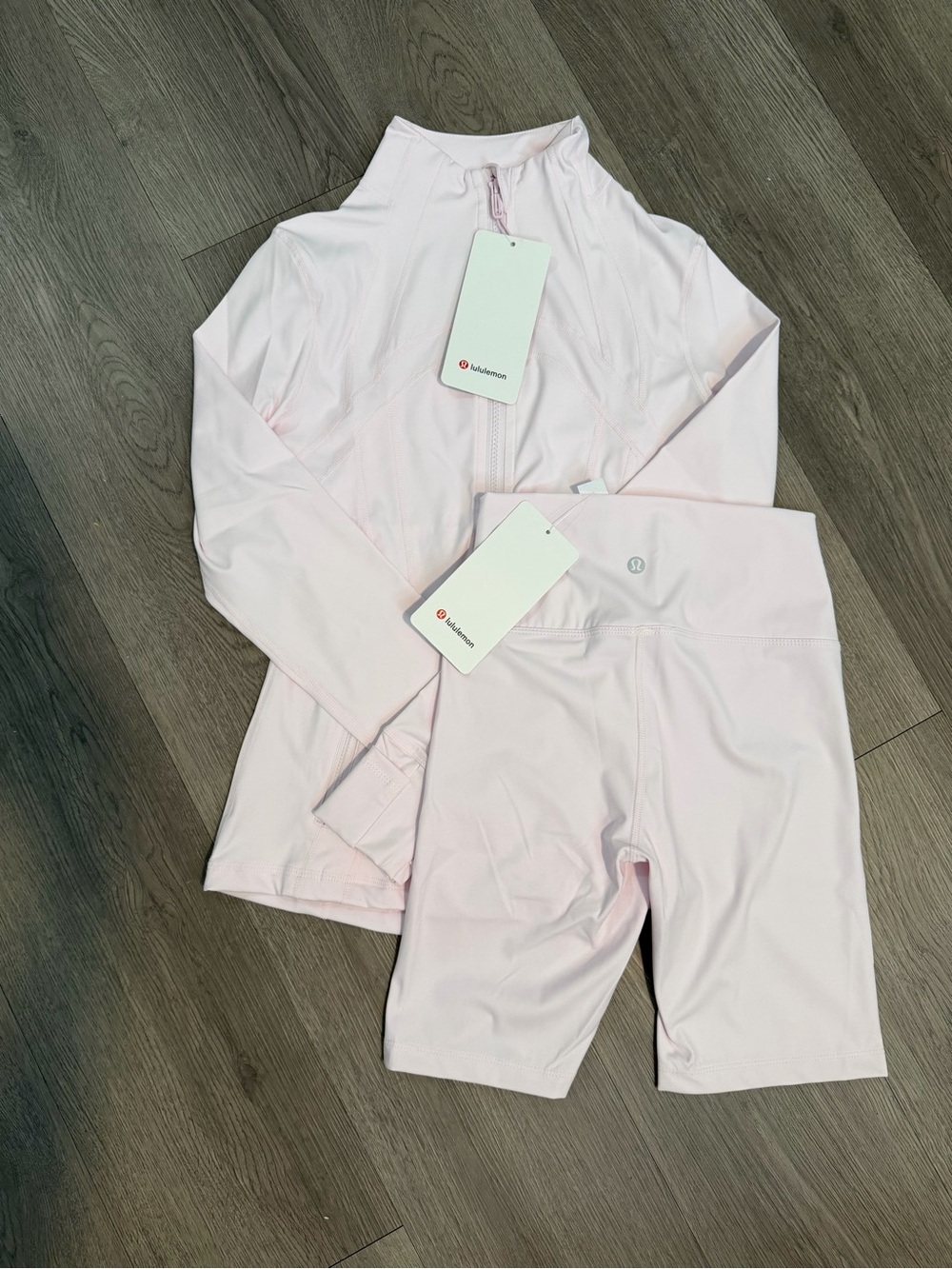 lululemon athletica Pale Pink Zip Jacket & High-Rise Bike Shorts Set